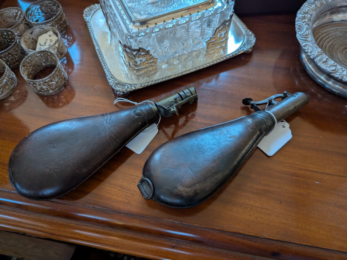 19th Century Leather & Brass Shot Flask